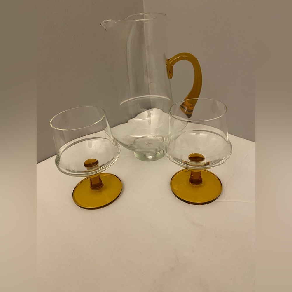 Vintage Hand Blown Small Decanter & Glasses